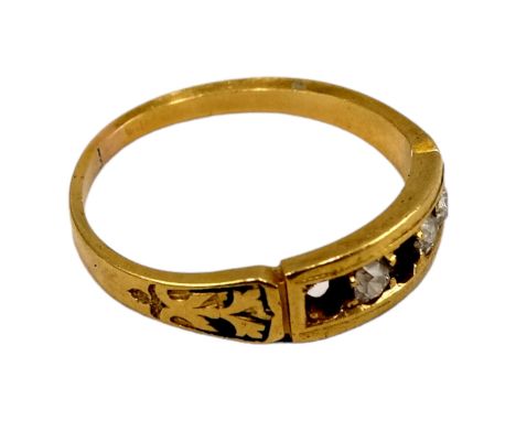 An 18ct gold and diamond set ring -  with two absent stones, size R, 3.7g