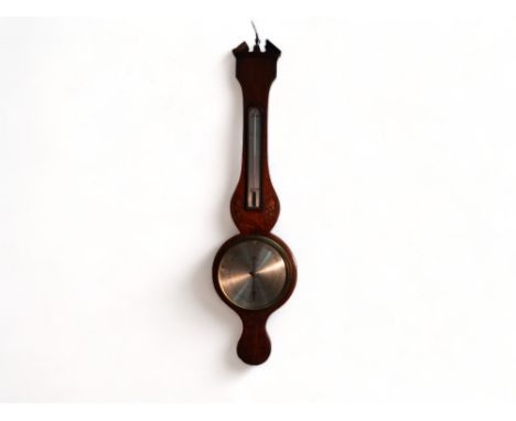 Jon Fiora, Nottingham - a 19th century inlaid mahogany barometer, with silvered dial and incorporating a thermometer scale, h
