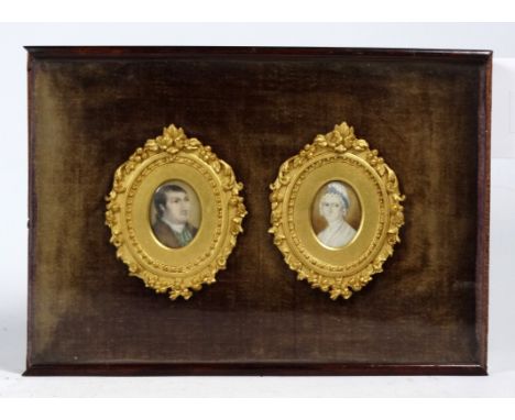 Early 19th Century British School portrait miniature Gentleman Wearing a Brown Jacket Watercolour Oval 3 x 2.5cm Together wit