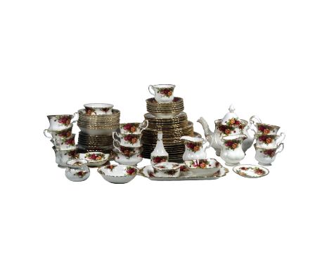 A Royal Albert 'Old Country Rose' pattern dinner and tea service - for eight place settings, including a teapot, cups and sau