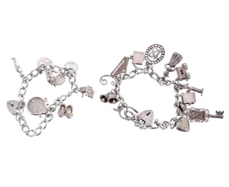 Two silver charm bracelets, 2.1 oz t (2)