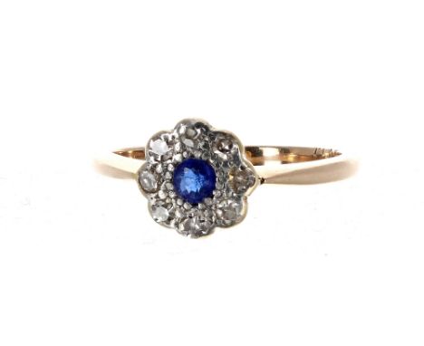 18ct and platinum sapphire and diamond daisy cluster ring, cluster 8.5mm diameter, 2.9gm, ring size L