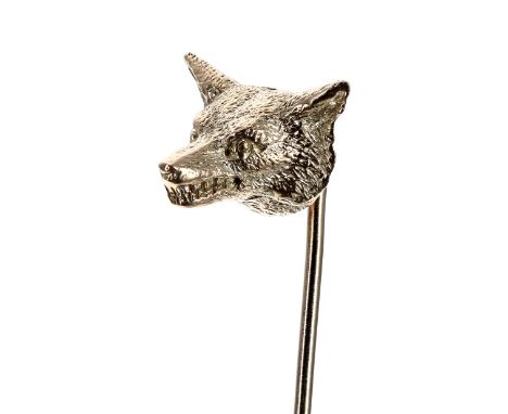 Novelty 9ct fox mask stick pin, 2.1gm, 57mm