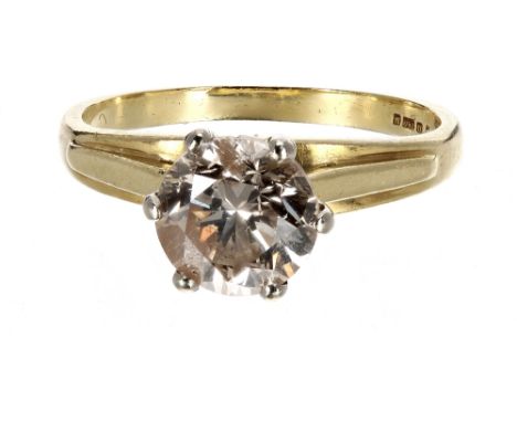 18ct solitaire round brilliant-cut diamond ring, 1.25ct approx, clarity I1, colour K/L, 3.7gm, ring size M   