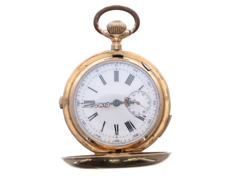 Swiss 14ct chronograph quarter repeating hunter pocket watch with an interesting Russian presentation Military inscription, j