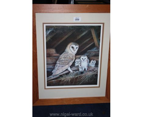 A framed and mounted limited edition Print by E. Gainett Orme depicting Barn owls.