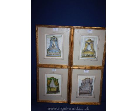 Four gilt style framed manuscript prints.