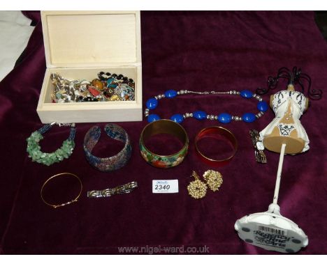 A collection of costume jewellery, jade bracelet, monet?**, mother-of pearl b.., necklace and bangles, Accurist watch and bra