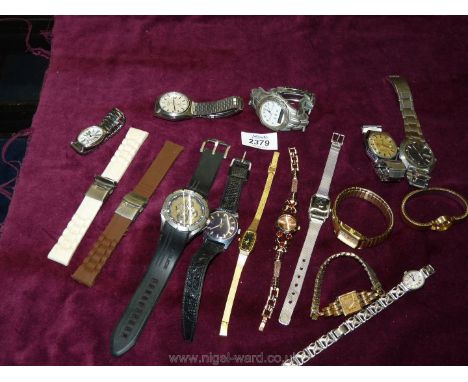 A box of watches including Timex, Omega, Rotary, Calvin Klein etc.