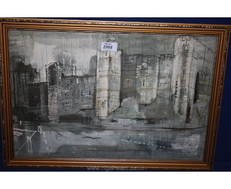 A framed John Piper print of a castle,in gilt coloured frame