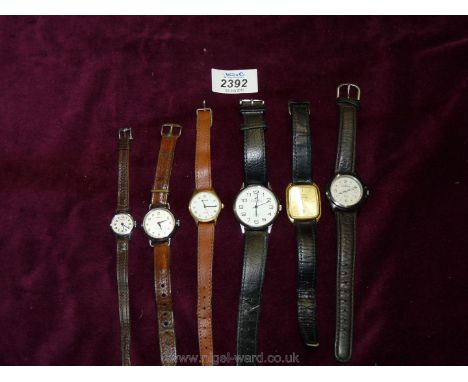 A "Timex Expedition Indigho WR 50m" quartz Wristwatch having date window at the 3 o'clock position and with a leather strap, 