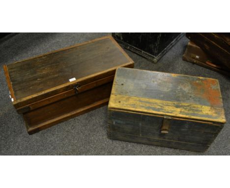 An early 20th century stained pine tool box; another (2) 
