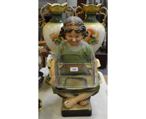 1920s painted chalk figural fish tail stand, planter, modelled seated cross legged impressed RD825308 OP393, 52cm high; a pai