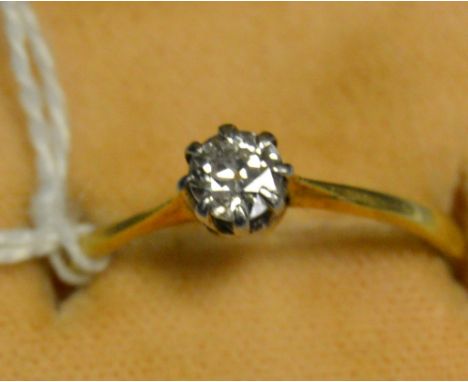 A diamond solitaire ring, round brilliant cut, approx 0.30ct,eight point white metal claws, 18ct gold shank, size P, 1.6g gro