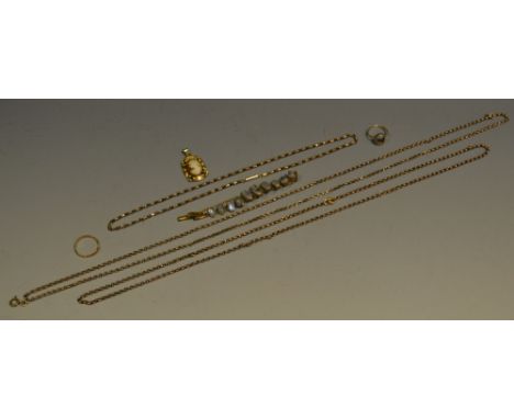 Jewellery - a yellow metal moonstone ten cabochon bracelet, unmarked;  a 9ct gold belcher link necklace;  others yellow metal