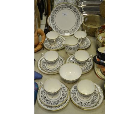 A Shelley part tea service for 6, black Grecian scroll pattern