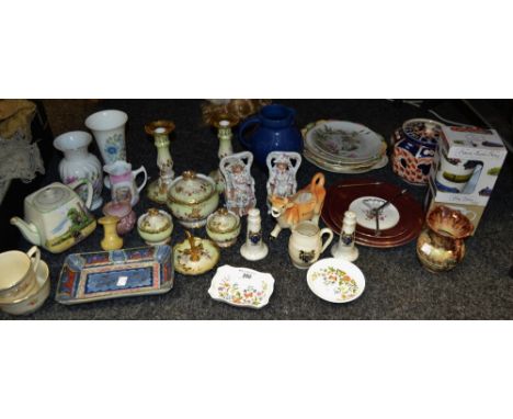 A German part dressing table set; German figures; collector's plates; Aynsley etc.