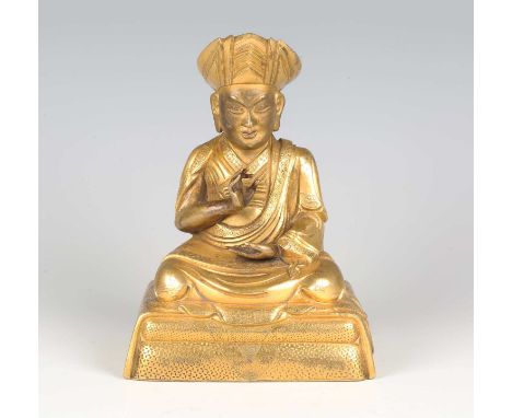 A Sino-Tibetan gilt bronze figure of the third Changkya Hutuktu, Rolpai Dorje, Qianlong period, the Gelug Lama finely modelle