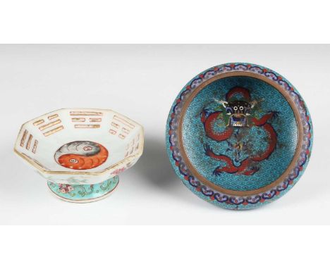 A Chinese famille rose enamelled porcelain octagonal footed dish, mark of Xianfeng and possibly of the period, the centre pai
