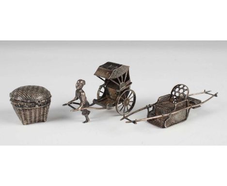 A small group of Chinese silver, late 19th/early 20th century, including a model of a rickshaw by Wang Hing &amp; Co, length 