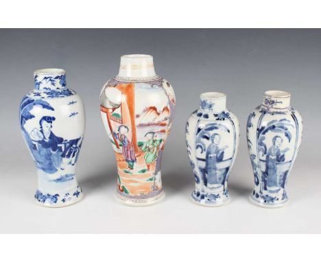 A Chinese famille rose export porcelain vase, Qianlong period, of baluster form, painted with opposing figural scenes, height