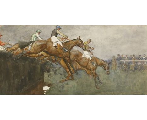 *Lionel Dalhousie Robertson Edwards RI RCA (1878-1966) BECHER'S BROOK, GRAND NATIONAL 1959 Signed l.r., watercolour 17.5 x 36