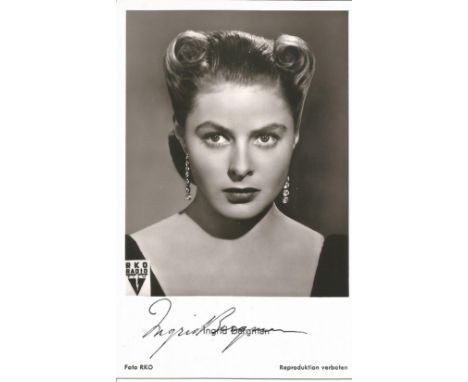 Ingrid Bergman signed 6x4 black and white postcard photo. Ingrid Bergman[a] (29 August 1915 - 29 August 1982) was a Swedish a