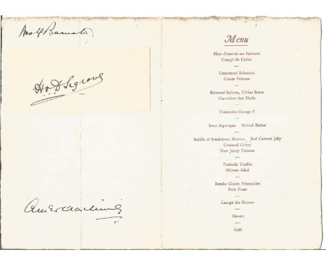 Sir Henry Segrave signed Vintage Menu Welcoming Dinner Menu on his return to Great Britain with the Worlds LAND Speed Record 