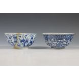 China, two blue and white porcelain bowls, 19th century,