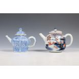 China, an Imari and a blue and white porcelain teapot and cover, 18th century,