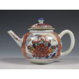 China, a blue and white 'Amsterdams Bont' overdecorated porcelain teapot and cover, 18th century,