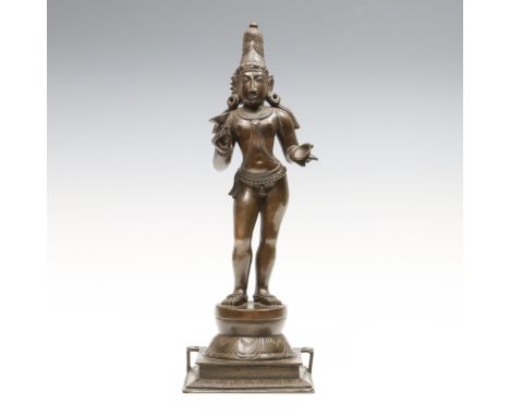 South India, Tamil Nadu, a bronze figure of the Shaiva poet-saint Sambandar Nayaka period, late 18th-early 19th century. hold