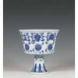 China, a blue and white porcelain stemcup, modern,