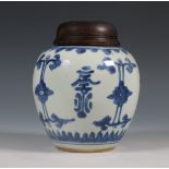 China, a blue and white porcelain ginger jar and later wood cover, 18th century,