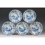 China, a set of five blue and white porcelain deep saucer dishes, Qianlong period (1736-1795),