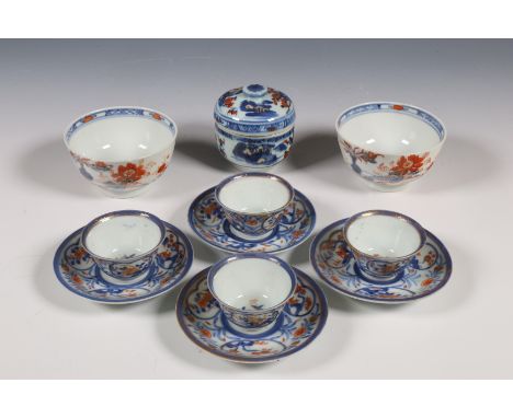 China and Japan, small collection of Imari porcelain, mostly 18th century, comprising a set of four small cups and saucers, t