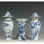 China, a three-part blue and white porcelain garniture, 18th century,