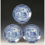 China, a set of three blue and white porcelain deep dishes, Qianlong period (1736-1795),