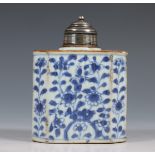 China, a blue and white porcelain tea-caddy, 18th century, with later European silver stopper,