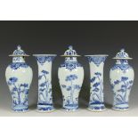 China, a blue and white porcelain five-piece garniture, 18th century,