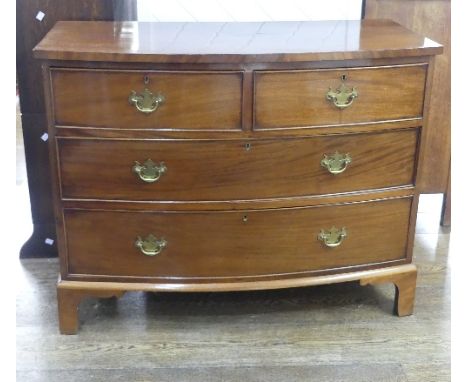 A George III mahogany Bowfront Chest of Drawers, comprising two short over two long drawers, on bracket feet, W 104cm x D 49c