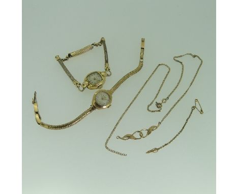 A 9ct gold lady's Rotary Wristwatch, on 9ct gold bracelet strap, not working,&nbsp;total weight 13.7g, together with&nbsp;a 1