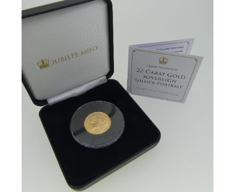 An Elizabeth II gold Sovereign, dated 1968, with the Gillick portrait, in Jubilee Mint presentation case with certificate. 