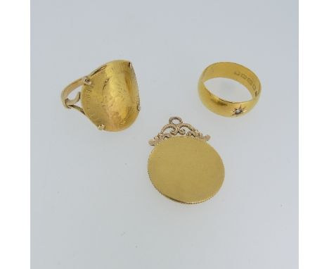 A 22ct yellow gold band, gypsy set with a white paste, 6.8g, together with a Vittorio Emanuele II 20 Lire gold coin, dated 18