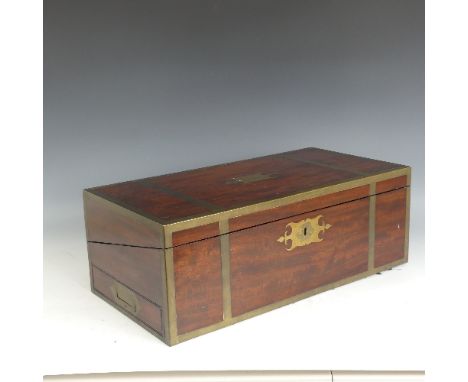 A Georgian mahogany brass-bound campaign style Writing Slope/portable Lectern, opening to reveal a rosewood fitted interior w
