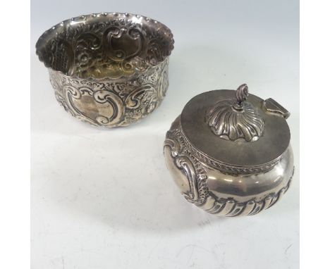 A late Victorian silver Tea Caddy, hallmarked Birmingham, 1899, makers mark worn,&nbsp;of oval form with demi-fluted decorati