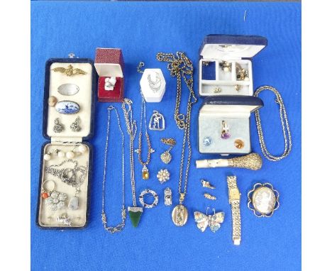 A quantity of Jewellery and Costume Jewellery, including a 9ct gold ring set sapphires and white pastes, a 14k gold ring with