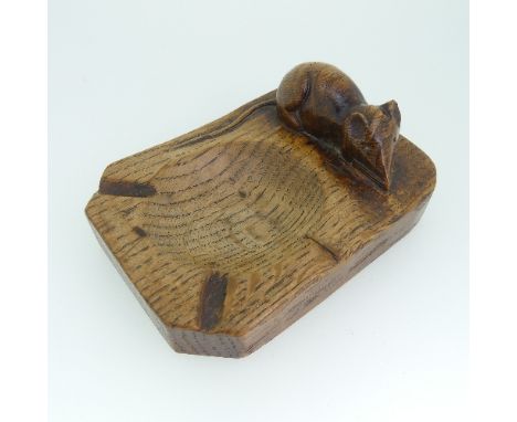 Robert ‘Mouseman’ Thompson: An oak Ashtray, of standard rectangular form, with carved mouse trademark, W:10.5cm x D:7.5cm.