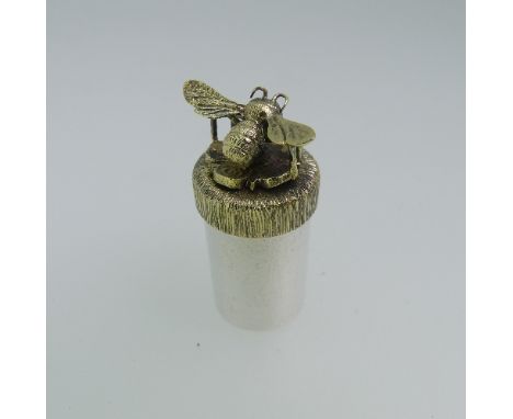 Stuart Devlin; A miniature silver Pot,&nbsp;hallmarked London, 1981, of plain cylindrical form, the lift off gilt bark textur