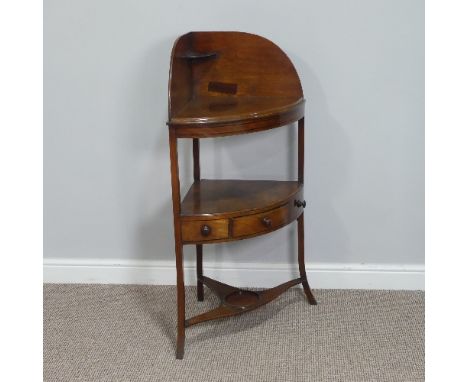 A George III mahogany Corner Washstand, with one drawer and two dummy drawers, W 64cm x D 43cm x H 110cm. 